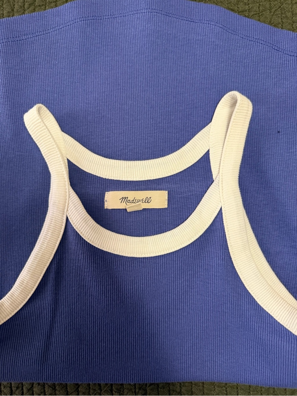 Madewell Periwinkle Ribbed Tank with Cream Trim